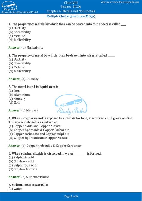 science questions for grade 8 with answers